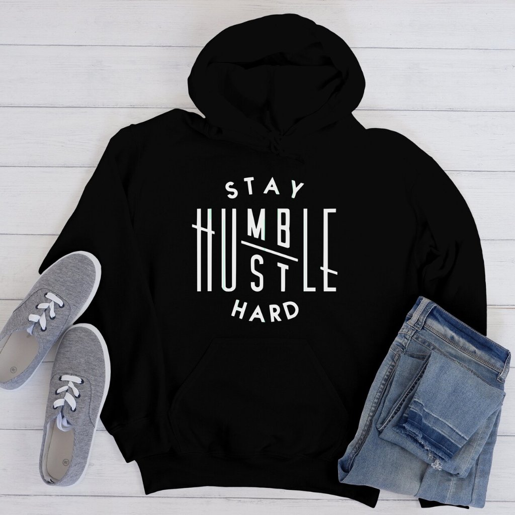 New Stay Humble Hustle Hard Black Hoodie Fleece Sweatshirt